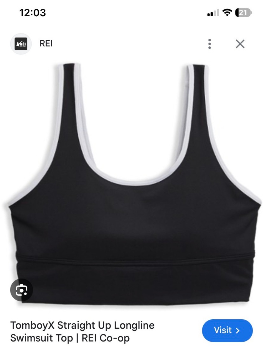 TomboyX Straight Up Longline Swim Bra - Black with White Trim